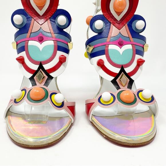 Christian Louboutin Papagaya Levita Multicolor Leather Sandals Heels Size EU 37 - Picture 5 of 14